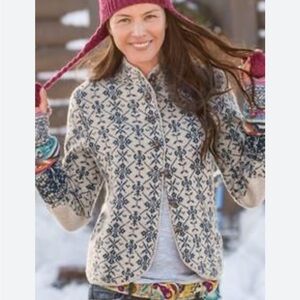 Sundance Navy and Cream Wool Blend sweater Jacket